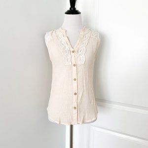 Anthropologie Beige Lace Detail Top